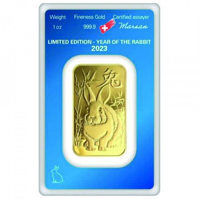 Investment gold bar 1 OZ Argor Heraeus - Year of the Rabbit 2023