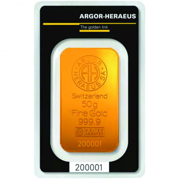 Gold Bar 50 Gram Argor-Heraeus 