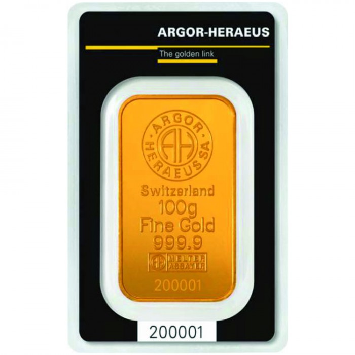 Investiční zlatý slitek 100g Argor Heraeus